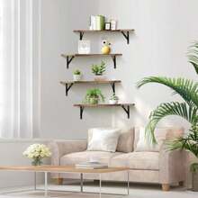 Set Of 4 Rustic Wood Floating Corner Shelves For Bedroom, Living Room, Bathroom, Kitchen, Office And More - 彩色 - 查看 2