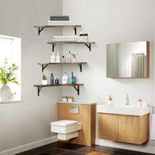 Set Of 4 Rustic Wood Floating Corner Shelves For Bedroom, Living Room, Bathroom, Kitchen, Office And More - 彩色 - 查看 4