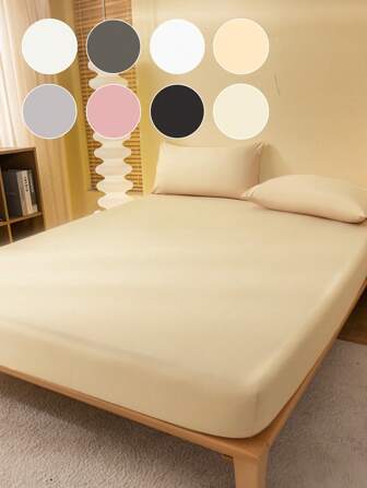1件纯色床笠，床上用品，床垫保护套，柔软透气，亲肤舒适，简约面料，四季皆宜，防尘防滑，防尘床罩，采用柔软透气面料制成，适用于单人床、双人床、大号床、特大号床，可机洗，房间装饰