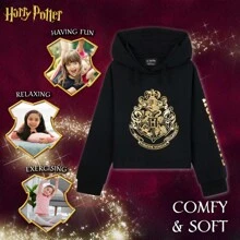 Harry Potter Hoodie Soft Cosy Hogwarts Hooded Sweatshirt - Black - View 4