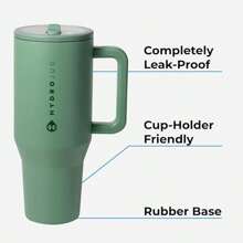 hydrojug Botella de agua Traveler de 940 ml/1100 ml con asa y pajita abatible. Se adapta al portavasos. Vaso resistente a fugas. Base de acero inoxidable y goma con aislamiento reutilizable. Regalos para mujeres y hombres.