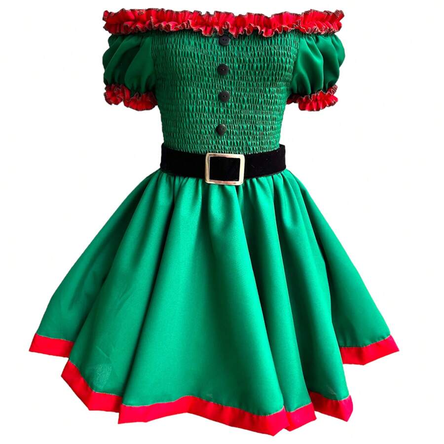 Fantasia Mamãe Noel Adulta Vestido Ajudante Papai Noel natal - Verde - Visão 1