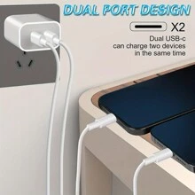 JAYUANONE 适用于 14 快速充电双端口 USB C 充电器 20W 适配器快速充电器 10 英尺（约 3 米）闪电数据线适用于 14 ProMax/13Pro/12/11/XS/XR/X/SE 壁挂式适用于办公室、学校、宿舍和家庭兼容 16 15 14 13 12 11 Pro Max XS X SE2022 iPad、Android 手机超级快速充电器兼容 、旅行充电器插头、快速充电、送给家人、朋友、孩子、生日、圣诞节、冬季的礼物 - 美規A型插(110-127V) - 查看 5
