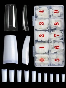 500 件法式指甲透明自然假半盖压合丙烯酸指甲混合尺寸假指甲 DIY 美甲延长工具 适合女士女孩指甲用品 - 自然 - 查看 1