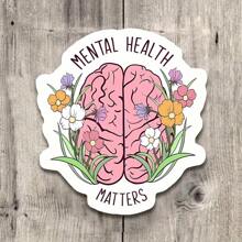 Mentale Gesundheit ist wichtig mit Blumen-Gehirn Aufkleber - künstlerischer Vinyl Aufkleber kompatibel mit iPad, Kindle, Wasserflasche, Büchern, Laptops, Notizbüchern, Ordnern, Tagebüchern, Lernräumen, Deko für Studentenwohnheime - ideal als Geschenk für Studenten und Psychologie-Enthusiasten