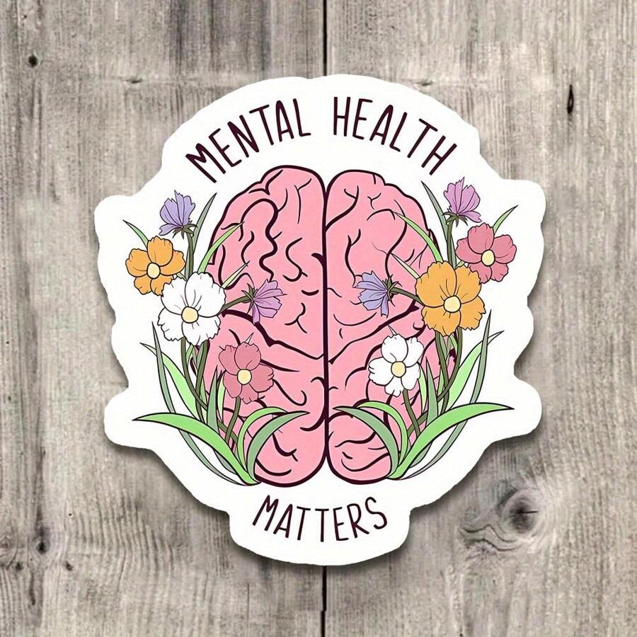 Mentale Gesundheit ist wichtig mit Blumen-Gehirn Aufkleber - künstlerischer Vinyl Aufkleber kompatibel mit iPad, Kindle, Wasserflasche, Büchern, Laptops, Notizbüchern, Ordnern, Tagebüchern, Lernräumen, Deko für Studentenwohnheime - ideal als Geschenk für Studenten und Psychologie-Enthusiasten