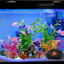 15 pièces Décorations d'aquarium - Pot cassé en résine et scénario de roches de grotte, plantes en plastique