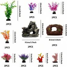 15 pièces Décorations d'aquarium - Pot cassé en résine et scénario de roches de grotte, plantes en plastique