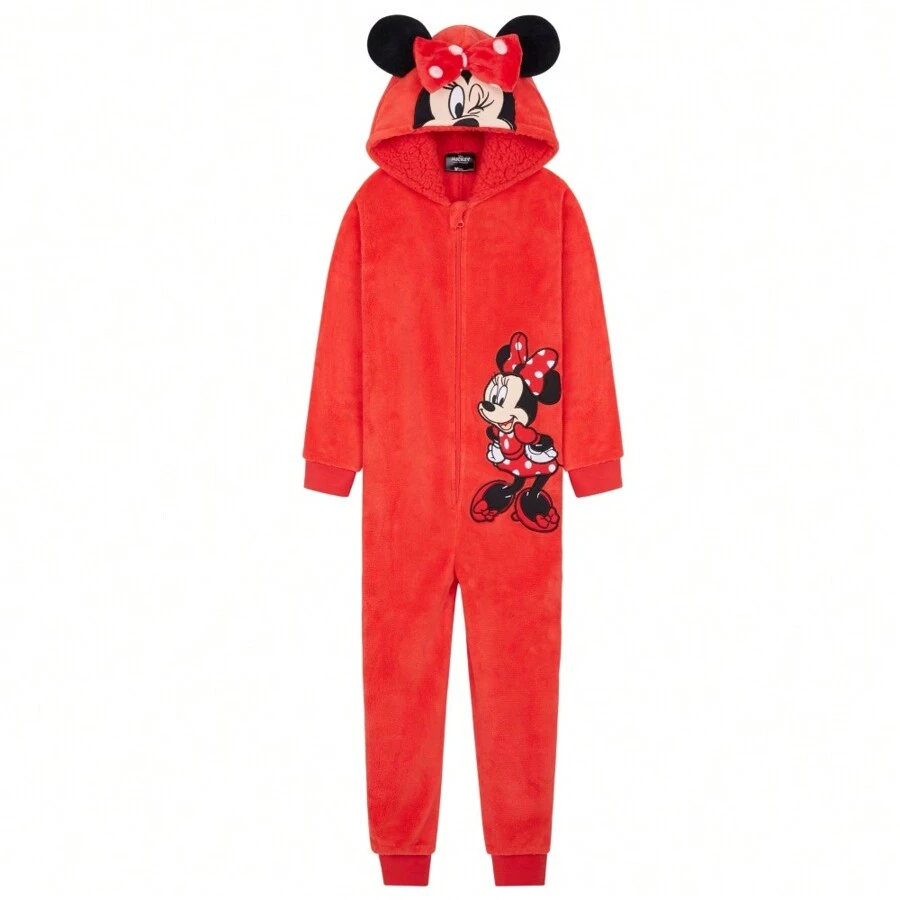 Disney Stitch Onesie Fleece Pyjama Lounge Wear Eeyore Minnie Mouse Gift - Red - View 1