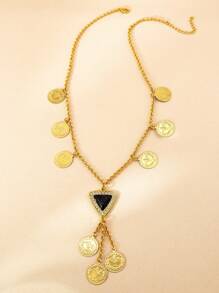 1pc Fashion Imitation Turquoise Gold Necklace Coin Fringe Decorative Necklace Suitable For Ladies Daily Date Holiday Gifts - Yellow Gold - View 13