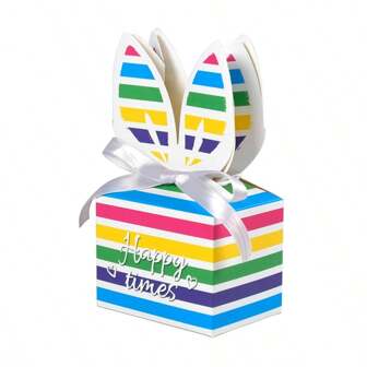 每包 10/20 件彩色方形可爱兔子礼盒复活节包装纸盒糖果纸包装盒，适用于复活节礼品包装盒、派对节日用品礼盒