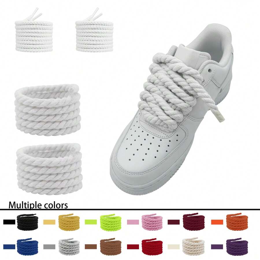 2 pares de cordones gruesos tejidos a mano de 8mm/5mm en unicolor