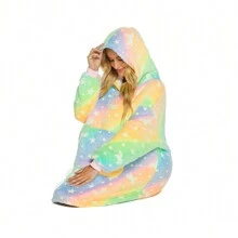 Oversized Microfiber Wearable Blanket,Night Light-One Size Fits All-Elongated Blanket Hooded Casual Homewear Top-88cm/150cm - Orange - View 3