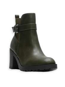 Casual Versatile Metal Buckle Thick Heel Ankle Boots - Green - View 2