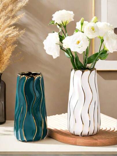 Ceramic Vase, Home ation Wit ative Vertical Gestreepte ation, Bedroom, Office, Living Room, Bathroom, Tafel Centerpiece, Best Birthday Graduation Back To School Room Supplies Flower Vase Glass