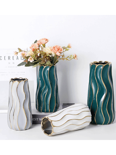 Ceramic Vase, Home ation Wit ative Vertical Gestreepte ation, Bedroom, Office, Living Room, Bathroom, Tafel Centerpiece, Best Birthday Graduation Back To School Room Supplies Flower Vase Glass view 2