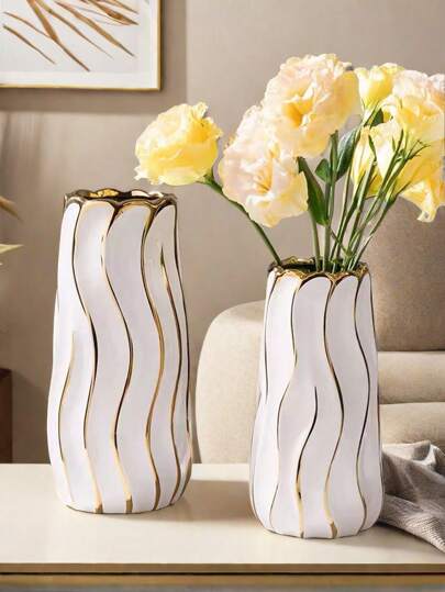 Ceramic Vase, Home ation Wit ative Vertical Gestreepte ation, Bedroom, Office, Living Room, Bathroom, Tafel Centerpiece, Best Birthday Graduation Back To School Room Supplies Flower Vase Glass view 8