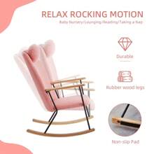 Anwick Adjustable Headrest Pillow Rocking Chair, Technical Leather Upholstered Glider Rocker With High Backrest, Modern Rocking Accent Chairs Comfy Side Chair For Nursery, Bedroom, Living Room - Pink - View 4