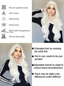 1 Peça Peruca Sintética Longa Ondulada de 26 Polegadas na Cor Prata Branca, Peruca de Cabelo Natural para Uso Diário com Franja, Peruca para Cosplay Feminina, Resistente ao Calor