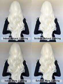 1 Peça Peruca Sintética Longa Ondulada de 26 Polegadas na Cor Prata Branca, Peruca de Cabelo Natural para Uso Diário com Franja, Peruca para Cosplay Feminina, Resistente ao Calor