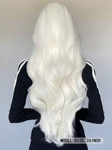 1 Peça Peruca Sintética Longa Ondulada de 26 Polegadas na Cor Prata Branca, Peruca de Cabelo Natural para Uso Diário com Franja, Peruca para Cosplay Feminina, Resistente ao Calor