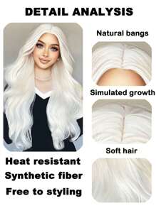 1 Peça Peruca Sintética Longa Ondulada de 26 Polegadas na Cor Prata Branca, Peruca de Cabelo Natural para Uso Diário com Franja, Peruca para Cosplay Feminina, Resistente ao Calor