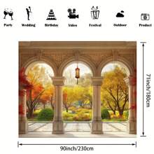 Tło fotograficzne z poliestru - klasyczny łuk i projekt ogrodu, odpowiednie na wesela, imprezy i ogólne uroczystości - nie wymaga zasilania, wielofunkcyjny baner do użytku wewnątrz i na zewnątrz, rekwizyt do studia fotograficznego - Wielokolorowe - Zobacz 2