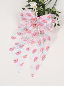 1pc Large Rainbow Hair Bows For Women Sparkling Sequines Bow French Clips With Long Tail Elegant Bow Hair Clips Glitter Party Bow Barrettes Ball Bow Hair Clips Women Hair Accessories Valentines Claw Clips