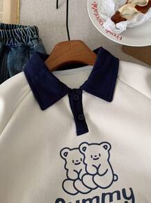 Maglione termico a collo alto con orso carino per ragazzi e ragazze, adatto per l'inverno - Albicocca - Visualizzare 7
