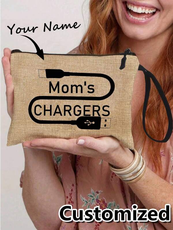 1 pieza Bolsa de almacenamiento personalizada para cargador, organizador de viaje para cables de cargador, bolsa cosmética con nombre y logotipo personalizado, caja para accesorios electrónicos, para hijo, hija, esposa, esposo, batería portátil, cargador, estuche para cargador, estuche para auriculares, bolsa para cables, organizador de cables, batería, cargador, también es perfecto como bolsa cosmética con cremallera ligera para monedero, estuche para lápices, ideal para compras, citas, vacaciones, viajes, festivales, fiestas