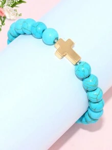 1件女士黑色玛瑙串珠绿松石十字架吊坠手链 - Bracelet - 查看 15