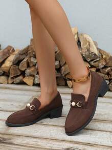 Frühling/Herbst neue Plateau-Keilabsatz-Spitzschuh erhöhte Höhe Loafers, Oxford Schulstil niedriger massiver Absatz, vielseitige Schleifen Lederkleine Schuhe mit Schleifen für Damen - Kaffee - Übersicht 5