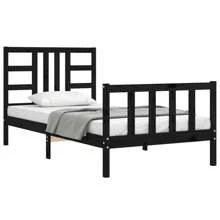 Solid Wood Pine Single Bed Frame Black 90x190 Cm No Mattress Included - Black - View 3