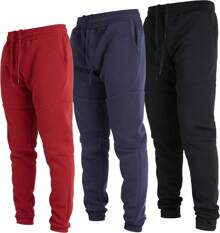 3 Pack Fleece Active Tech Joggers For Men, Mens Sweatpants With Zipper Pockets - Black / Navy / Wine - View 1