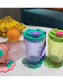Copo com Tampa de 450ML Com Alça de Porta-Copo para Suco / Café / Refrigerante
