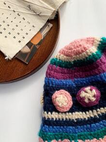 1 sztuka ręcznie robiony 3D kwiatowy malowany mały rondo kapelusz typu bucket, nowy damski krótki rondo jesień/zima mały kwiatowy kapelusz typu bucket, ciepła ochrona uszu dzianinowa czapka z dzianiny kwiatowej, słodki damski jesienny/zima kapelusz typu bucket