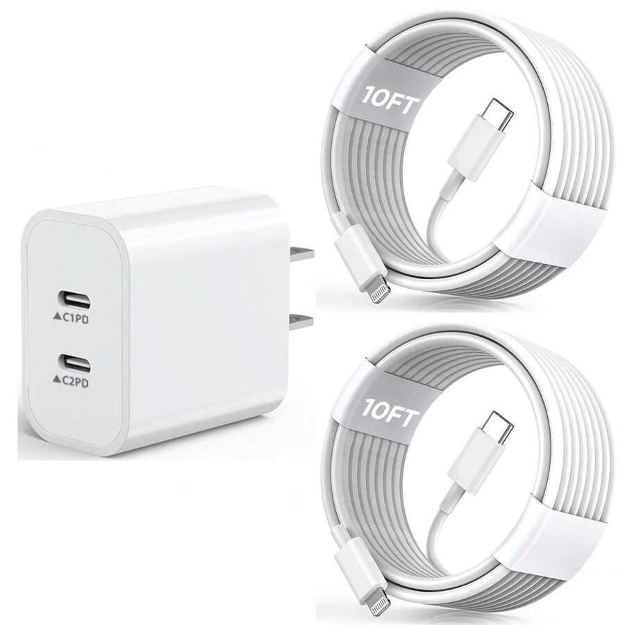 JAYUANONE 适用于 14 快速充电双端口 USB C 充电器 20W 适配器快速充电器 10 英尺(约 3 米)闪电数据线适用于 14 ProMax/13Pro/12/11/XS/XR/X/SE 壁挂式适用于办公室、学校、宿舍和家庭兼容 16 15 14 13 12 11 Pro Max XS X SE2022 iPad、Android 手机超级快速充电器兼容 、旅行充电器插头、快速充电、送给家人、朋友、孩子、生日、圣诞节、冬季的礼物 - 美規A型插(110-127V) - 查看 1