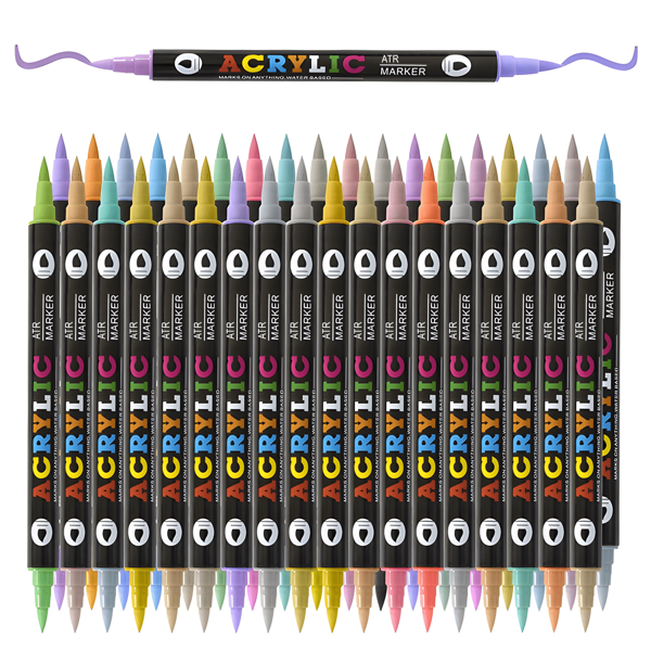 أقلام تلوين الاكريليك مزدوجة اللون الناب ، 24/48/72 لونًا ، قلم فرشاة مزدوج الرأس لرسم الصخور والسيراميك والرسم والابداع الشخصي DIY