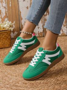 新款秋季休闲滑板鞋，男女通用百搭平底时尚运动鞋，户外潮流运动鞋 - 綠色 - 查看 2