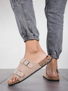 Sandalias de playa versátiles de moda 2024 con Top de PU suave, suela de corcho antideslizante y ligera, cómodas pantuflas para interior/exterior, tallas grandes - Albaricoque - Ver 4