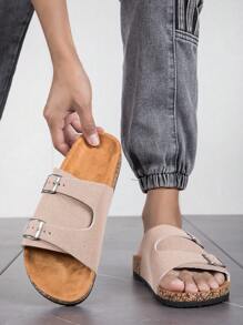 Sandalias de playa versátiles de moda 2024 con Top de PU suave, suela de corcho antideslizante y ligera, cómodas pantuflas para interior/exterior, tallas grandes - Albaricoque - Ver 2