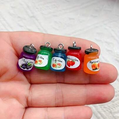 10个混合随机草莓酱瓶吊坠 - 树脂饰品，适用于DIY珠宝制作，可用于耳环、项链和手链