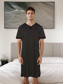 Hombres Bata homewear unido en contraste - Negro - Ver 1