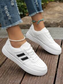 أحذية رياضية كاجوال أنيقة للسيدات في الربيع والخريف، عصرية متنوعة الاستخدام مريحة - أبيض وأسود - مشاهدة 3