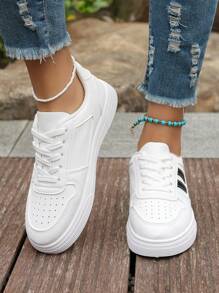 أحذية رياضية كاجوال أنيقة للسيدات في الربيع والخريف، عصرية متنوعة الاستخدام مريحة - أبيض وأسود - مشاهدة 8