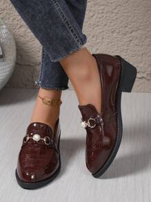 Zapatos tipo Oxford de mujer con punta puntiaguda y plataforma, zapatos tipo mocasín cómodos y versátiles - Marrón - Ver 2