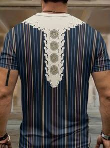 男士时尚复古印花圆领短袖 T 恤 - 彩色 - 查看 2