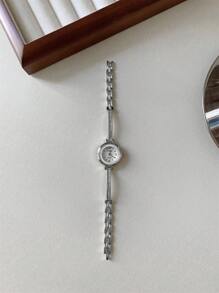 1pc Simple Thin Strap Women Watch, Fashion Elegant Gold Color Bracelet Style Wristwatch For Daily Decoration - Silver - View 5