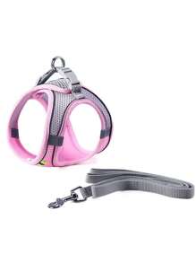 Dog Collar Harness Leash For Dogs Dog Puppies And Cats Pet Vest With Leash Nylon Mesh - 乾枯玫瑰色 - 查看 7