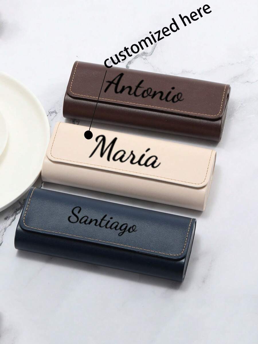 1PcCustom Text Leather Bag Iron Non-Prescription Glasses Storage Bag Fashion Soft Leather Portable Sunglasses Leather Glasses Bag Anti-Pressure